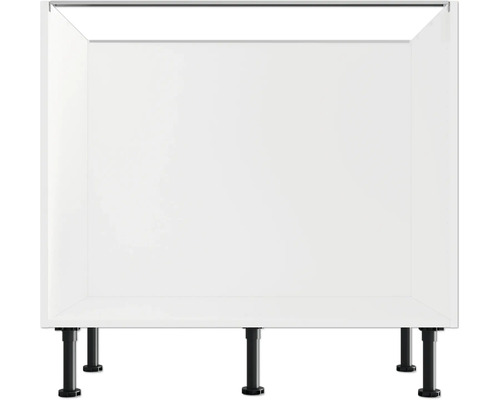 Weißer Küchenunterschrank mit schwarzen Füßen