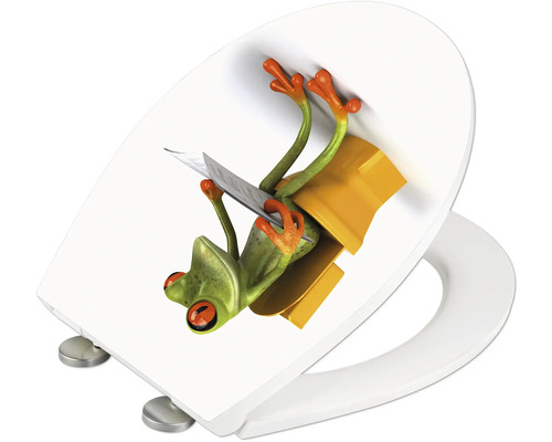 Toilettensitz mit Frosch-Motiv und Messer