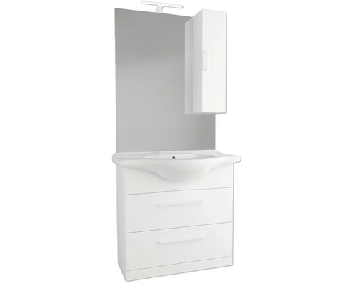 Badmöbelset 5-teilig Baden Haus Lanai BxHxT 87 x 190 x 50 cm Frontfarbe weiß mit Waschtisch 03101 Weißer Waschbeckenunterschrank mit Spiegel und Hängeschrank für das Badezimmer