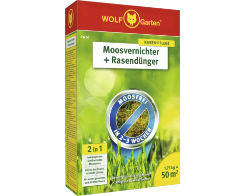 Moosvernichter + Rasendünger WOLF-Garten, 1,75 kg / 50 m² Reg.Nr. 3608-908 Wolf Garten Moosvernichter plus Rasendünger Packung