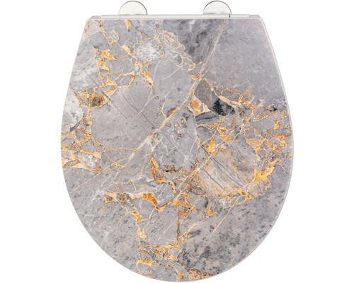 Wenko WC-Sitz Grey Marble mit Absenkautomatik Befestigungsart von oben 25179100 Toilettendeckel mit Marmorstruktur