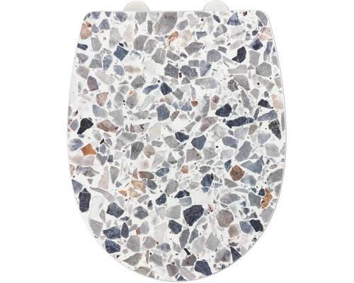 Wenko WC-Sitz Terrazzo mit Absenkautomatik Befestigungsart von oben 24270100 Toilettendeckel mit Terrazzo-Muster