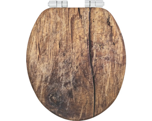 Toilettensitz aus Holz mit Metallscharnieren