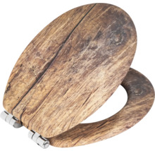 Toilettensitz aus Holz mit Metallelementen