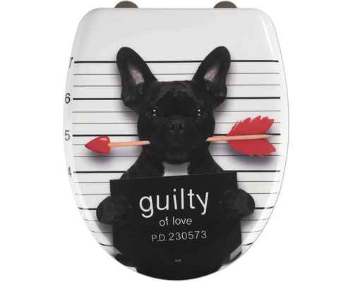 Wenko WC-Sitz Guilty Dog mit Absenkautomatik Befestigungsart von oben 22405100 WC-Sitz mit Hundemotiv und Pfeil