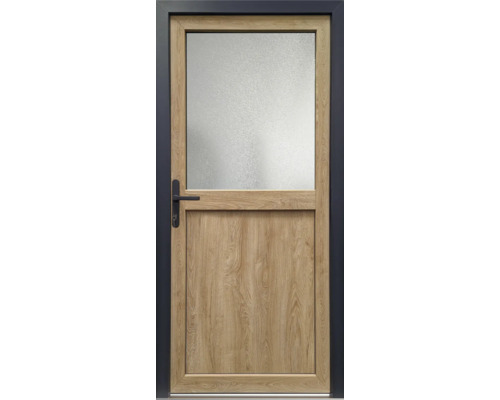 Nebeneingangstür Pro M02 weiß/turner oak 1080x2000 mm DIN Links Tür mit Holzoptik und Glaseinsatz