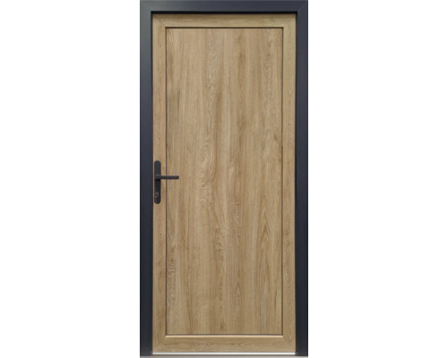 Nebeneingangstür Pro M06 weiß/turner oak 1080x2080 mm DIN Links Holztür mit schwarzem Türrahmen und Griff
