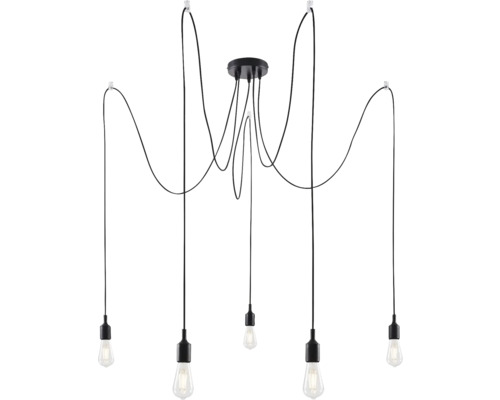 Schwarze Pendelleuchte mit fünf Lampen