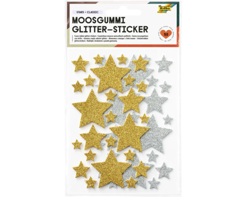 Moosgummi Glitter-Sticker Stars Classic 50 Stück Moosgummi Glitter-Sticker mit Sternenmotiven, 50 Stück