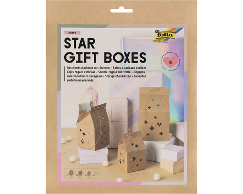 Star gift boxes Kraft braun mit Sternchen Ausstanzung in 3 Größen 6 Stück Stern Geschenkboxen Set mit sechs Stück von Folia Bringmann