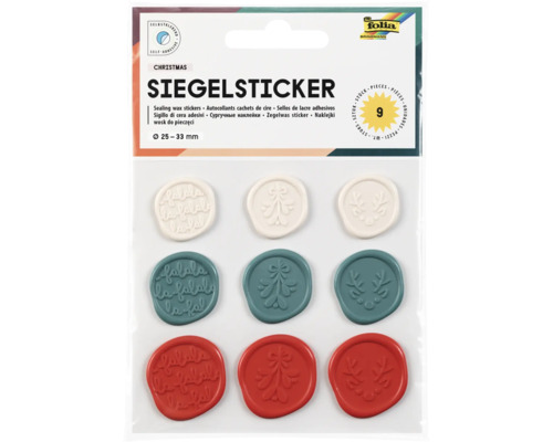 Weihnachtliche Siegelsticker mit verschiedenen Motiven, selbstklebend, 9 Stück, circa 25 bis 33 Millimeter Durchmesser
