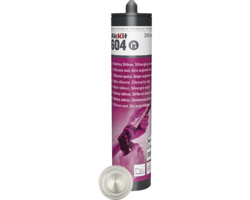 Akkit 604 Sanitär Silikon silbergrau matt 310 ml Akkit 604 mattes Silikon, silbergrau, 310 ml Kartusche mit Düse
