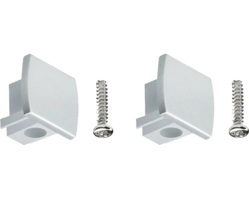 Zwei Gardinenstangenhalterungen aus Metall mit Schrauben