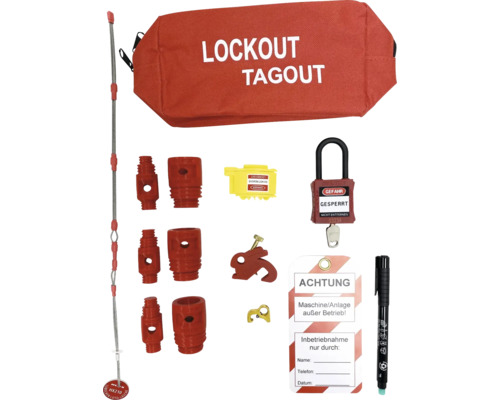 Lockout-Tagout-Set mit Tasche, Kabel, Adaptern, Vorhängeschloss, Anhänger und Stift