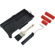 Farbschale, Pinsel, Farbroller und Farbwalzen für Malerarbeiten