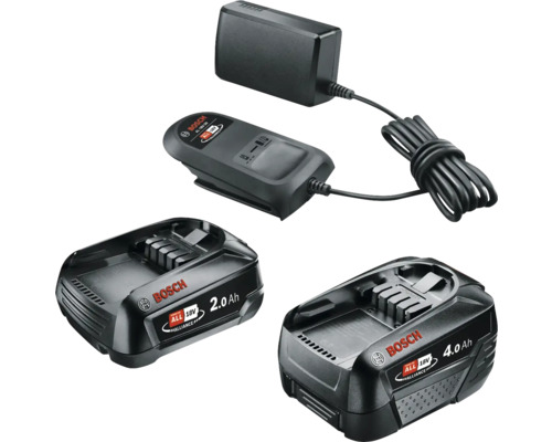 Bosch Akku Set mit Ladegerät und zwei Akkus, 2.0 Ah und 4.0 Ah