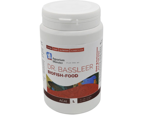 Aquariumfischfutter Aquarium Münster Dr. Bassleer Biofish Food Acai L 600 g ⌀ 0,8 - 1,2 mm Dr. Bassleer Biofish-Food in einer Dose mit 600 Gramm Nettomasse