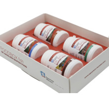 Dr. Bassleer Biofish Food Foodbox mit verschiedenen Fischfuttersorten in einer weißen Schachtel