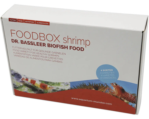 Aquariumfischfutter Aquarium Münster Dr. Bassleer Biofish Food FOODBOX shrimp mit Acai, Regular, Garlic und Chlorella, jeweils 60gr Dr. Bassleer Biofish Foodbox Shrimp mit vier Futtersorten