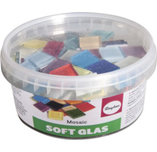 Mosaiksteine aus Glas in transparenter Dose