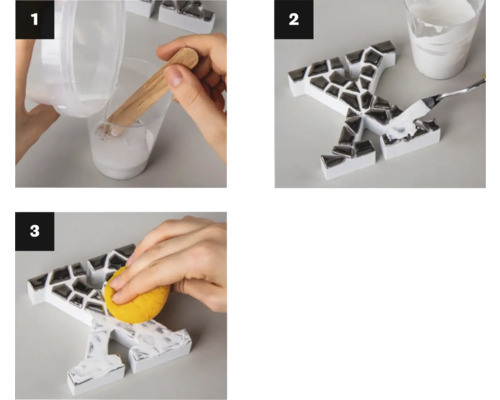 Dreistufige Anleitung zur Herstellung eines Mosaiks aus dekorativen Buchstaben