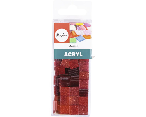 Rayher Logo. Mosaiksteine aus Acryl in einer transparenten Verpackung.