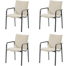 Vier Bürostühle mit Armlehnen und Stoffbezug