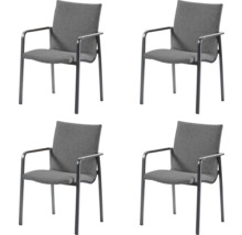 Vier Stühle mit Armlehnen und Stoffbezug