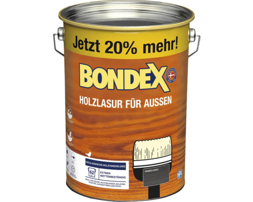 BONDEX Holzlasur dunkelgrau 4,8 l (20 % Gratis!) Holzlasur für Aussen von Bondex, dunkelgrau, Gebinde