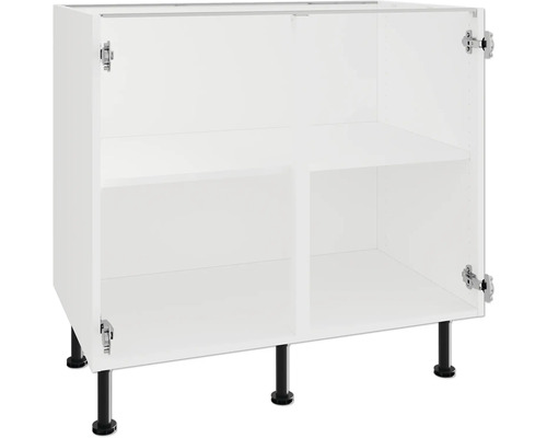 PICCANTE Smart Spülen-Unterschrankkorpus für 2 Drehtüren BxTxH 90 x 55,5 x 70,4 cm weiß zerlegt "Nr. 36" Unterschrank mit zwei Fächern und schwarzen Füßen