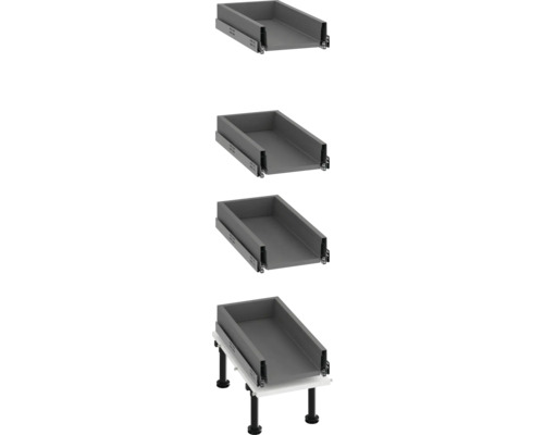 Mehrere Ansichten eines Schubladenelements für den Küchenbau