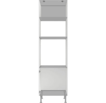 Hochschrank mit drei Regalböden und einer Tür im unteren Bereich.