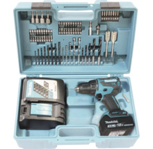 Makita Akku-Bohrschrauber Set mit Zubehör in einem blauen Werkzeugkoffer