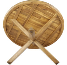 Runder Holztisch mit Untergestell aus Holz