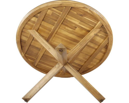Runder Holztisch mit Untergestell aus Holz