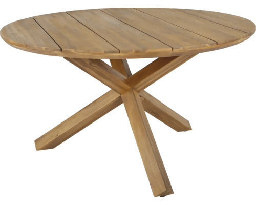 Runder Gartentisch aus Holz mit X-förmigem Untergestell