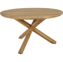 Runder Gartentisch aus Holz mit Kreuzfuß