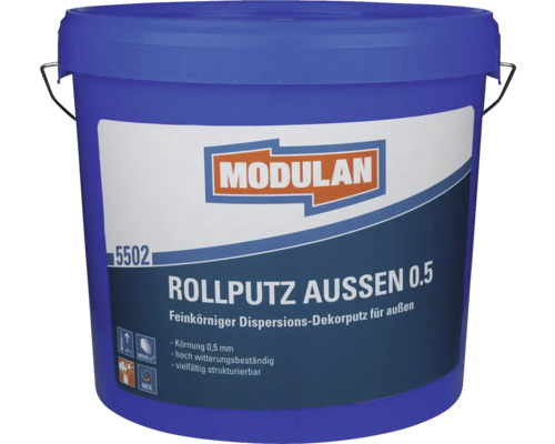 MODULAN 5502 Rollputz Außen 0.5 mm im Wunschfarbton mischen lassen Eimer Modulan Rollputz Aussen 0.5, feinkörniger Dispersionsdekorputz für Aussenbereich