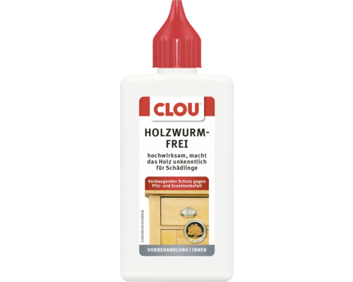 CLOU Holzwurmfrei - Vorbeugender Schutz gegen Pilz- und Insektenbefall - farblos 100 ml Clou Holzwurmfrei zur Holzbehandlung für Innenräume