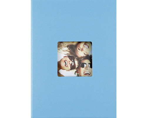 Blauer Bilderrahmen mit Foto von drei Personen