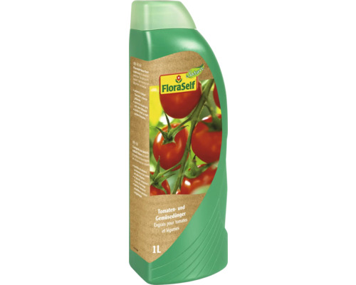 FloraSelf Tomaten und Gemüsedünger in einer 1-Liter-Flasche. FloraSelf Tomaten und Gemüsedünger in einer 1-Liter-Flasche.