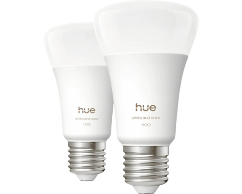 Philips hue LED Lampe dimmbar E27/8,1W(75W) weiß 1100 lm 1400/8000 K einstellbares weiß RGBW Farbsteuerung 2 Stück Zwei Hue White and Color 1100 Glühbirnen