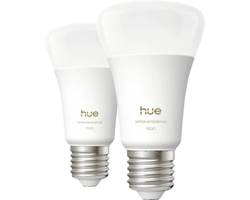 Philips hue LED Lampe dimmbar E27/8,1W(75W) weiß 1400/8000 lm einstellbares weiß 2 Stück Zwei Philips Hue White Ambiance 1100 Glühbirnen