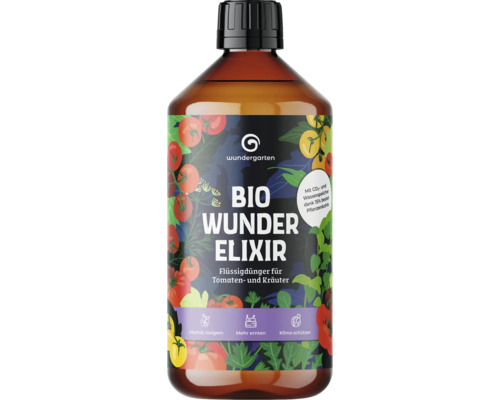 Bio Flüssigdünger für Tomaten und Kräuter in einer Flasche.