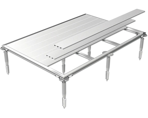 Tischgestell mit Schraubfüßen und Tischplatten