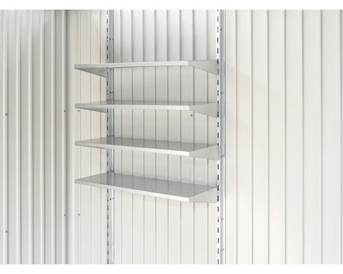 Regale-Set Biohort für alle Gerätehäuser 4 Böden, 72 x 24,5 cm, silber Regalsystem mit vier Regalböden zur Wandmontage