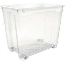 Transparente Aufbewahrungsbox aus Kunststoff mit Rollen