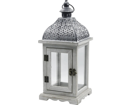 Laterne Lafiora Holz 16 x 16 x 38 cm grau Dekorative Laterne aus Holz und Glas für den Innenbereich