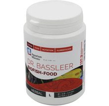 Dr Bassleer Biofish-Food in einer weißen Dose mit 150 Gramm Inhalt