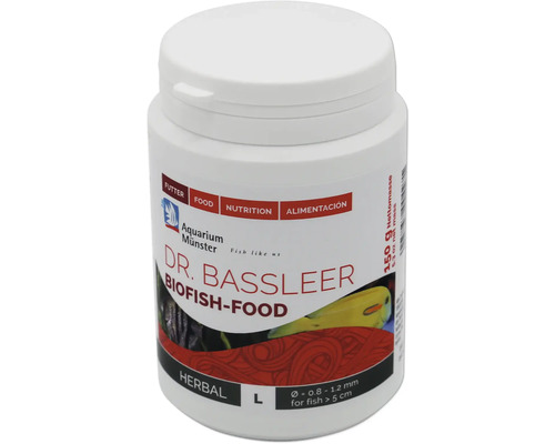 Aquariumfischfutter Aquarium Münster Dr. Bassleer Biofish Food Herbal L 150 g Dr Bassleer Biofish-Food in einer weißen Dose mit 150 Gramm Inhalt